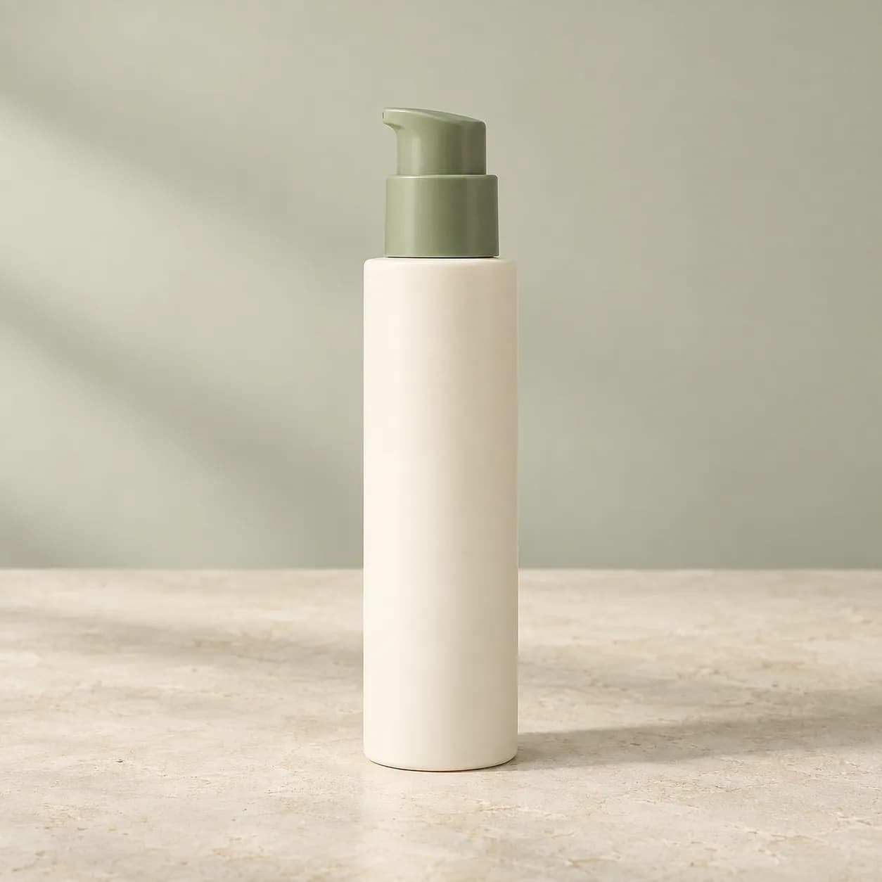 Ilustrasi botol pompa ivory tanpa label untuk Hening Krim Malam
